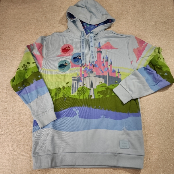 Loungefly Disney Sleeping Beauty Castle Three Good Fairies Unisex Hoodie L NEW - Picture 2 of 14